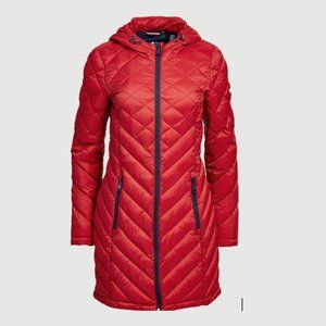 Tommy Hilfiger Women's Longline Contrast-Zip Quilted Coat in Red